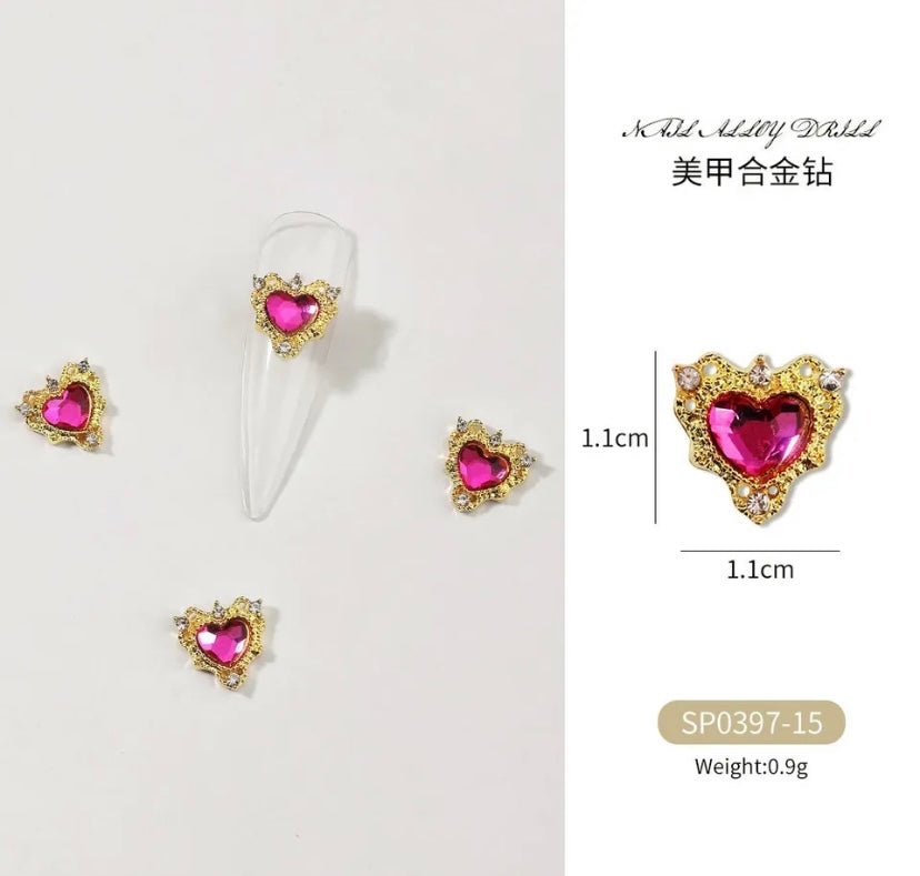 A set of Luxenailhaven Zircon Variety Charms heart shaped nail stickers.