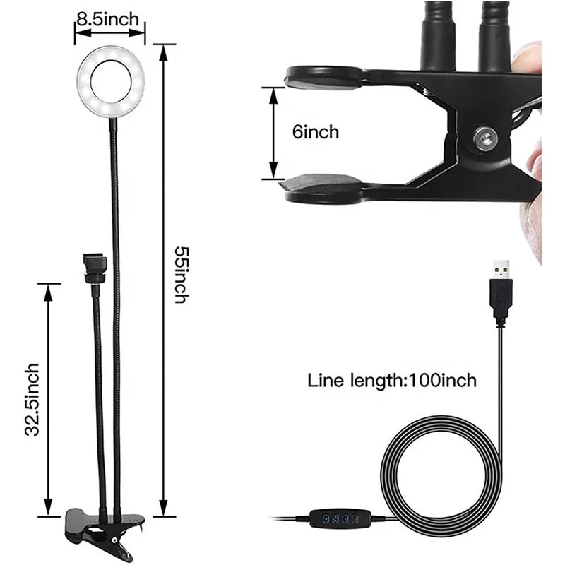 Mini ring light & phone holder with clamp